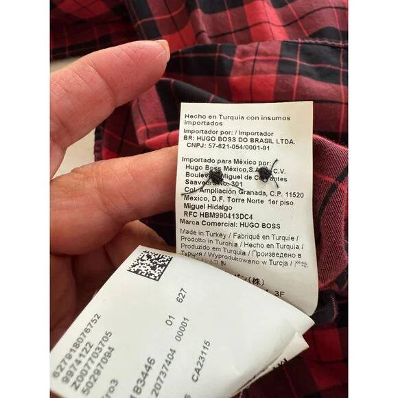 HUGO BOSS Red Black Plaid Button Front Shirt Men’s L Slim Fit Dark Academia - Picture 6 of 10